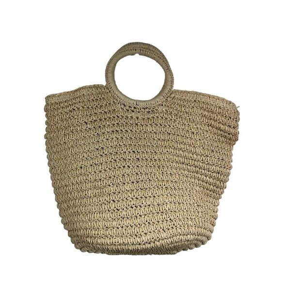 Woven Straw Summer Top Handle Tote - Picture 2 of 7